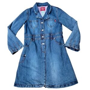 Y2K Early 2000s Guess Jeans Girls 14 Denim Coat/Dress, Purple Jacquard Lining